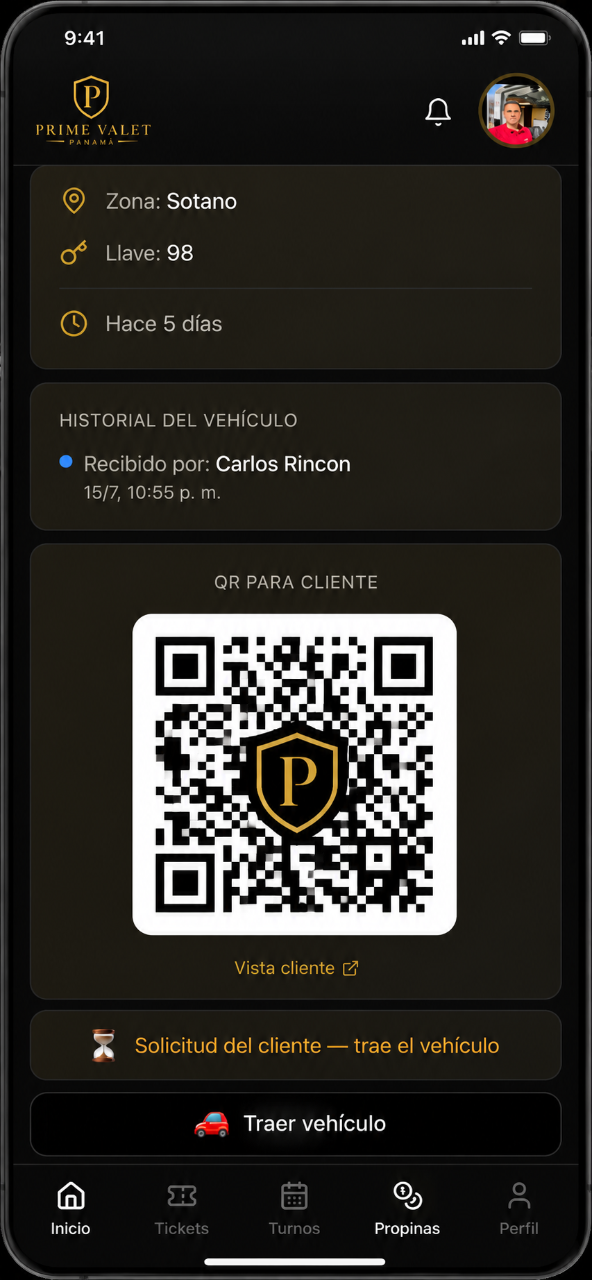 Detalle del vehículo con código QR para el cliente